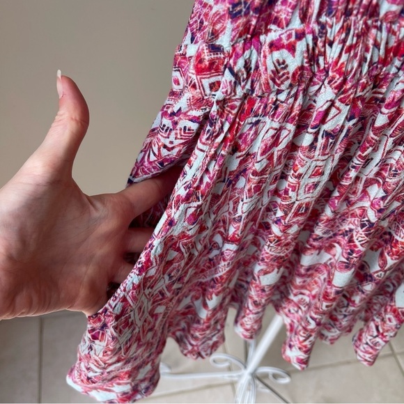Free People Simone Boho Pocket Batik Print Dress white pink sleeveless Size M - Picture 6 of 11